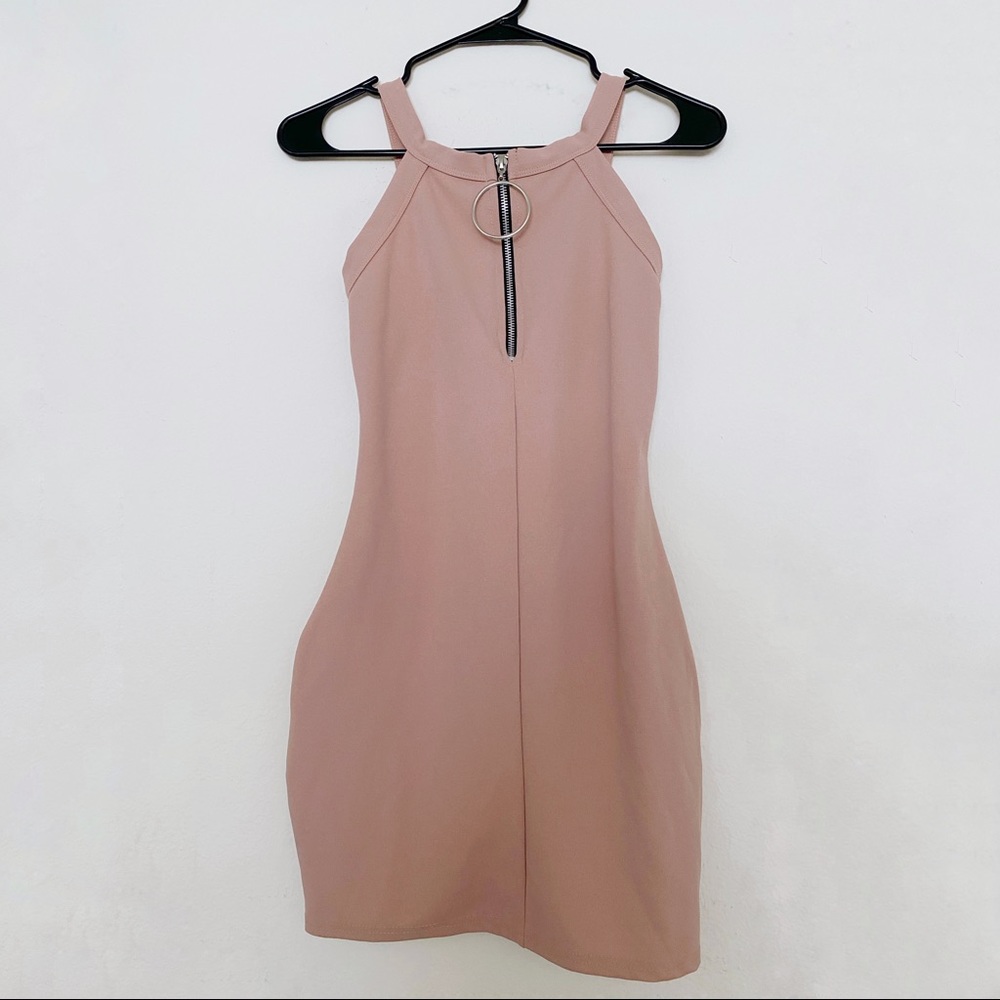 Missguided High Neck Pink Bodycon Dress - Size 2
